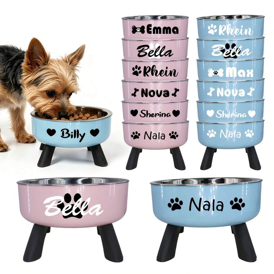 [Customizable] Elevated Pet Bowl, Suitable For Small Dogs, Universal Stainless Steel Feeding Bowl For Cats And Dogs, Non-Slip Design, Customizable Text, Multiple Styles Available