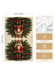 2pcs/4pcs Vintage Christmas Crown Nutcracker Kitchen Towels, Holly Berry Pine Branch Nutcracker King Print, Country Style Christmas Hand Towels, Kitchen Baking Decorative Towels - Multicolor - View 3