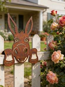 Rusted Metal Donkey Head Garden Stake/Fun Farm Animal Wall Decor For Outdoor Rustic Style (Suitable For Yard, Fence, Patio And Lawn)/Rusted Metal Donkey Garden Stake/Rustic Farm Animal Fence Decoration - C - View 4