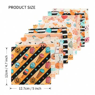 Lot de 10 charmés citrouille et fantôme Halloween, style vintage, motif fait main DIY, couleurs riches et éléments texturés, 100 % polyester, patchwork en 10 styles de design, convient pour projets d'artisanat patchwork DIY, fabrication de porte-monnaie DIY, fabrication de sacs cadeaux