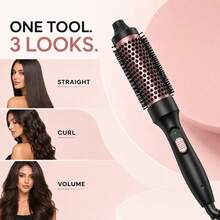 3-In-1 Electric Hair Styling Brush, Straightener, Curler And Volumizing Round Brush, Convenient Styling Tool For Smooth And Bouncy Hairstyles, Essential For Women's Travel - Black - View 3