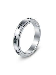 1PC 4mm Fashion Cross Spinnable Stainless Steel Unisex Ring, Premium Exquisite Jewelry, Unique Accessories, Ideal Gift For Birthday Anniversary - Silver - View 10