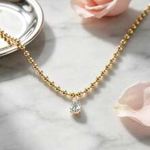 S SHOPBOHO 1pc 18K Gold Round Bead Chain Water Drop Zirconia Pendant Necklace, Luxury Wedding Accessory - Water Drop - View 5