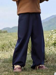 mini bala Hot New Autumn Unisex Kids Curved‑Leg Pants Soft Loose Silhouette Stylish Daily Kids Trousers - Dark Blue - View 3