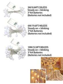 1 pieza LED hada Luz Cuerda con en forma de bola Bombillas , de pilas , adecuado para casa Decoración , dormitorio , balcón , Carpa para camping , boda - Amarillo - Ver 3