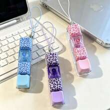 1PC/Random Color In Stock 4-Key Macaron High Transparency Linear Mechanical Keyboard Square Keychain Finger Press Stress Relief Toy Leopard Print Great Tactile Feel Miniature Things Car Accessory Decor Keychain Key Chain Keyboard Fidget Fidget Toys - Yellow - View 6