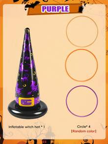 Juego de lanzamiento de aros con sombrero de bruja inflable reutilizable, patrón espeluznante de Halloween, accesorios de juego de PVC a prueba de fugas, adecuado para juegos familiares en grupo en el patio trasero y césped, suministros de actividad interactiva para fiesta de Halloween y carnaval - A - Ver 8