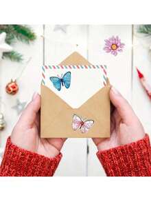500pcs/Roll Butterfly & Flower Self-Adhesive Stickers, Suitable For Gift Box And Handcraft DIY Decor, Water-Resistant PVC Non-Glue Sticker Back To School School Supplies - Multicolor - View 3