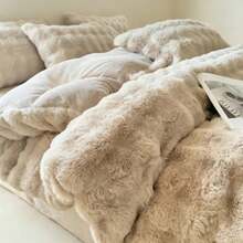 Faux Rabbit Fur Solid Color 1pc Plush Duvet Cover, Soft And Comfortable, Machine Washable, Suitable For Bedroom, Guest Room, Winter Essential Bedding Decor, Holiday Gift, 150*200*230 Duvet Cover, Pillowcases Not Included, No Filler - Camel - View 4