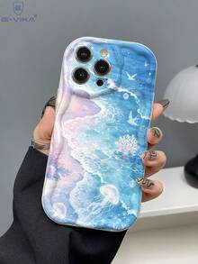 1件時尚貝殼與海星亮面印花加厚防摔手機殼，相容於 Apple 系列與系列 - 藍色 - 查看 5