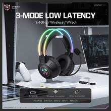 ONIKUMA Headset Gaming BZUMK RGB Lighting, Headphone Gaming Nirkabel Latensi Rendah dengan Mikrofon Jernih yang Dapat Diatur, Bantalan Telinga yang Bernapas, Kompatibel dengan Berbagai Perangkat, Penting untuk Bermain Game dan Hiburan - View 2