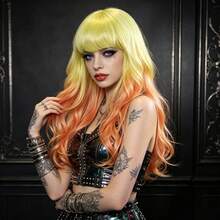 Medium Long Wavy Curly Rainbow Synthetic Hair With Bangs - Natural Looking, Beginner Friendly, Daily Fashion Halloween Cosplay Colorful Holiday Party Costume Wig For Women - Multicolor - View 7