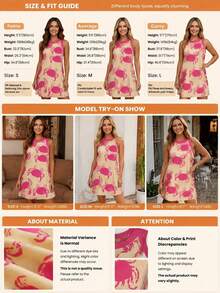 Women's Elegant Sexy Sleeveless Yellow Random Crab Print Dress, Suitable For Spring And Autumn Party Pink Summer - Pink - View 7