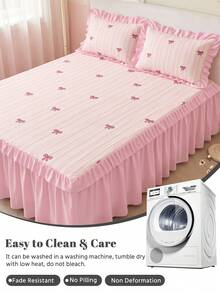 1pc Ruffle Bed Skirt, Striped Bow Print Bedding, Bed Cover, Mattress Protector, Room Decor, Home Textile, Soft Breathable Comfortable Lightweight, Suitable For Twin/Full/Queen/King Size Bed, Dust-Proof Anti-Slip, All Season Use, Machine Washable - Multicolor - View 8