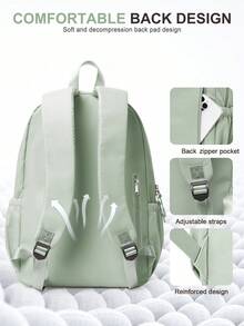 大容量女款筆電後背包，經典休閒日常使用背包，輕量學生書包，中性款，適合國高中女生，防盜 15.6 吋筆電背包，上班包，旅行日常使用背包，學生書包，電腦包，送給男士與女士的禮物。隨機發貨新舊版本。 - 綠色 - 查看 6
