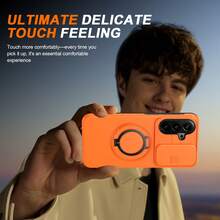 Étui de téléphone compatible avec Samsung S26 Ultra A35 Couverture complète de l'objectif Couvercle coulissant A57 Support magnétique rotatif Étui de protection - Orange - Voir 6
