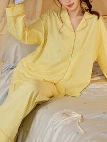 Gongdie 2 Pieces Miffy Women Pajama Set,Spring Fall Yellow Soft Cotton Loungewear With Pocket - Yellow - View 2