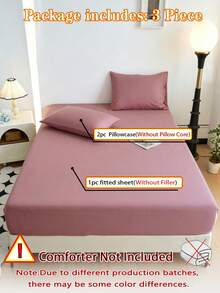 Camel Color Brushed Soft Skin-Friendly Comfortable 3 PiecesBed Sheet Set - Dusty Pink - View 7