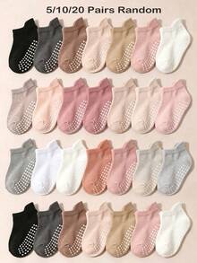 5/10/20 Pairs Random Anti Slip Toddler Girl Socks, Solid Multi Color Fall Socks, Newborn Baby Essentials, Cute Pink Socks For Daily Wear, Halloween - Multicolor - View 3