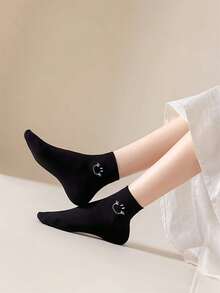 5/10/20 Pairs Women's Fun Printed Mid-Calf Socks, Avant-Garde Smiling Face Black Calf Socks, Suitable For Streetwear - Black - View 3