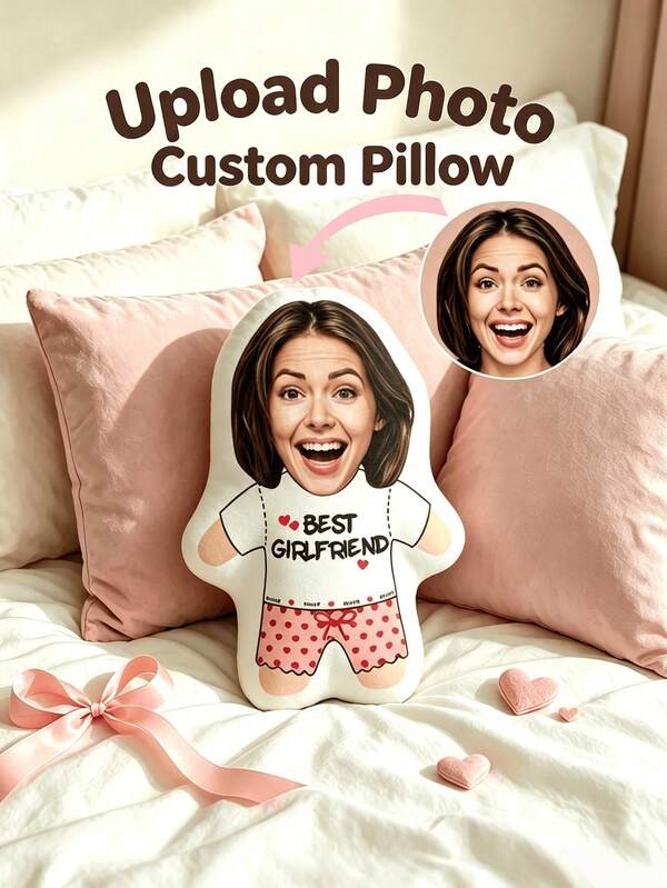 1pc DIY Customized Personalized Photo Pillow Cushion, Sofa Bedroom Home Decor, Holiday Couple Parent-Child Pet Memorial, Father's Day Mother's Day Halloween Valentine's Day Thanksgiving Easter April Fools' Day, Unique Fun Children's Toy Gift