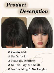 NAMM Wig Bob Pendek Lurus Cokelat Gelap 12 Inci Elegan dengan Poni, Wig Serat Sintetis Tahan Panas yang Lucu, Modis, dan Alami untuk Pemakaian Sehari-hari dan Pesta Wanita - Hitam Coklat - View 7