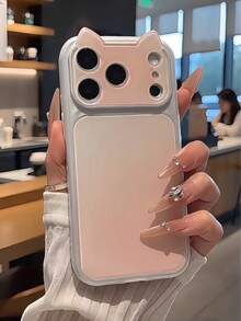 Tie Dye Gradient Cat Ear Phone Case Compatible With IPhone 17 Pro Max, New 16 Pro, 15, 14, 13, Large Window Design, Cute Creative Premium Korean Ins Style Protective Cover For Women - Pink - View 2
