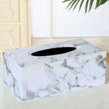 White Marble Pattern PU Leather Tissue Box, White Stitching Napkin Holder - White Marble - View 4