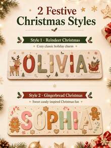 Custom Wooden Christmas Name Puzzle, Personalized Letter Decor Puzzle, Suitable For Mantel, Shelf Or Door, Holiday Home Decor, Custom Christmas Name Board Gift, Customizable Letter Decor, Christmas Gift, Gift For Family And Friends, Room Decor - Multicolor - View 3