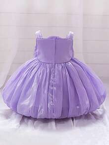 Baby Girls Spaghetti Strap 3D Large Flower Organza Cute Birthday Party Dress, Suitable For Parties, Headband Not Included - Mauve Purple - View 2