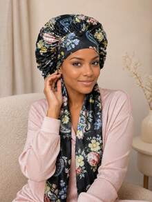 CONFLASS Penutup Kepala Sutra Es Motif Bunga & Cetak Vintage untuk Wanita, Topi Tidur Panjang yang Sejuk dan Halus dengan Tali Pengikat yang Dapat Diatur, Desain Tali Serut Anti-Kusut, Pelindung Rambut untuk Rambut Keriting dan Kepang Panjang - Beraneka warna - View 11