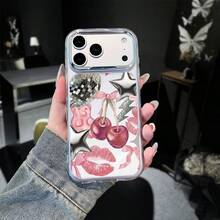 1pc Fashion Bow Cherry Multi-Element Pattern Colorblock Wavy 2-In-1 Acrylic Material Shockproof Phone Case, Skin-Feel, Electroplated Lens Frame, Transparent Phone Protective Case, Suitable For IPhone17promax/IPhone16 15 14 13 12 11/ S26ULTRA/S25ULTRA/S24ULTRA/ A58/A60/A78/ C53/C85/C71/C75/Honor Series. - Clear - View 1