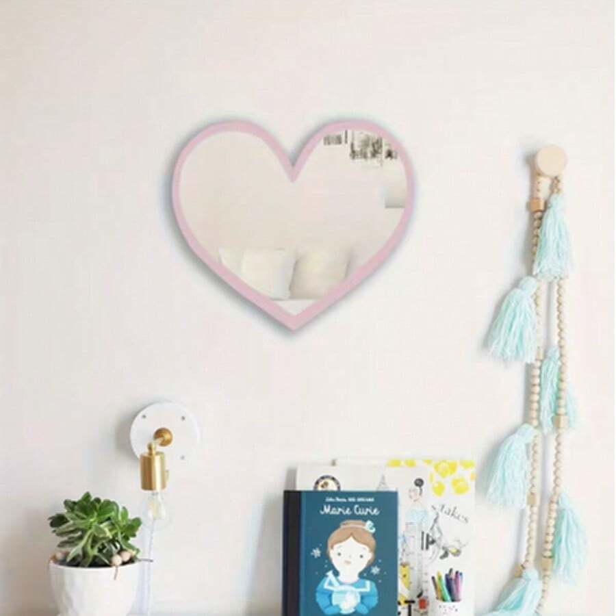 1pc Acrylic Mirror Wall Sticker Self-Adhesive Wall Surface Acrylic Creative Cartoon Cute Heart-Shaped Patch Adhesive Bathroom Mirror Creative Mirror Wall Sticker - A - View 1