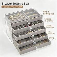1pc Transparent Acrylic Drawer Jewelry Storage Box, Velvet Jewelry Storage Box, Suitable For Earrings, Rings, Necklaces, Bracelets, Anti-Oxidation Multi-Functional Jewelry Display Box, Home Bedroom Vanity Dresser Wardrobe Storage, Suitable For Women, Girls, Teenagers - Multicolor - View 9