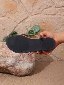 Women's Fashion Beach Flat Round Toe Thong Sandals Casual Versatile Outdoor Wear Summer Thin Strap Flip Flops - Apricot - View 9