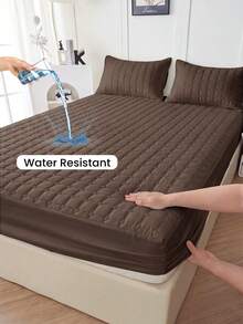 1pc Waterproof Fitted Sheet, Comfortable Mattress Protector, Deep Coffee Brown Mattress Cover, Room Decor, Skin-Friendly & Breathable, Suitable For Single/Double/Queen/King Size Beds, All Season, Machine Washable, Dorm Bedding, Back To School - Coffee Brown - View 2