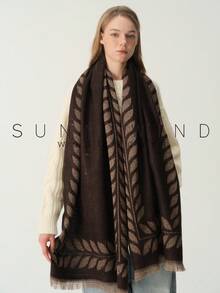1pc Women's Leaf Pattern Gold Thread Elegant Elegant Lady Wool Jacquard Scarf For Autumn/Winter Daily Wear - Brown - View 6