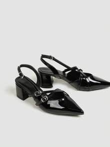 Classic Black Pointed Toe Cross Strap Chunky Heel Shoes, Party & Daily Wear Women's Shoes - Black - View 3