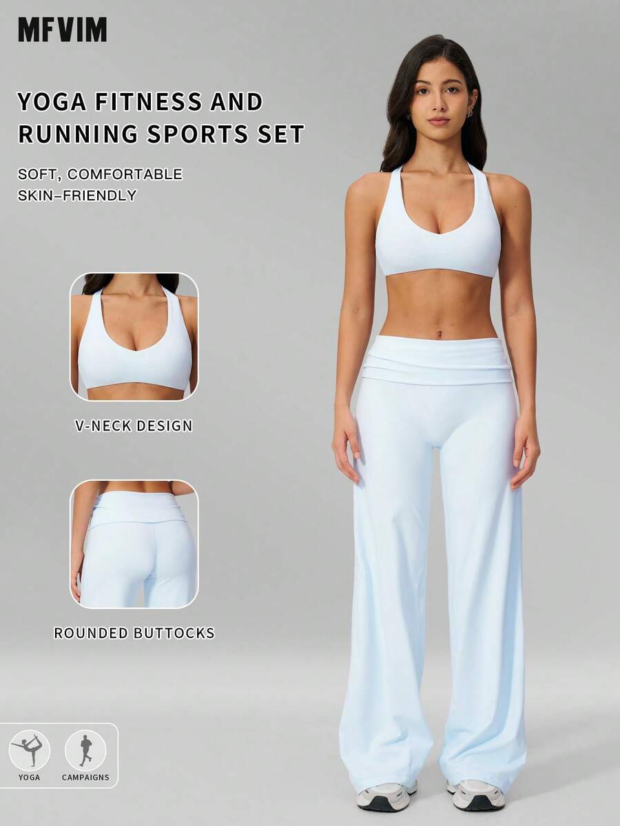 MFVIM Women's Versatile Yoga Set, Skin-Friendly Easy-To-Wear Fitted Bra, Butt-Lifting Slimming Wide-Leg Casual Pants