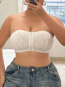 Women's Plus Size Wire-Free Padded-Free Mesh Front Closure Bandeau - White - View 3