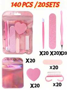 7-In-1 Nail Care And Callus Removal Tool Set, Includes Nail File, Pink Nail Buffer, V-Shaped Callus Pusher, Callus Remover, Heart-Shaped Nail Buffer, Storage Bag - Complete Nail/Foot Care Tool Set, Portable Travel Set, Daily Use, Nail File, Tool Accessories - Multicolor - View 13