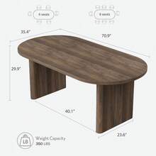 70.8" Modern Oval Dining Table for 6-8 – Sturdy Kitchen Table with Wooden Strip Base for Kitchen, Living Room, Office and Restaurant - Marrón - Ver 4