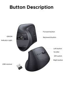 UGREEN 2.4G Wireless Vertical Mouse 4000DPI Compatible With Laptop PC Windows Mac OS - Black - View 10
