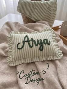 Personalized Striped Ruffled Punch Needle Throw Pillowcase, Embroidered Name Gift For Home, Perfect For Sofas Or Benches, Suitable For Living Room, Bedroom, Wedding Reception Photo Prop, Bridal Boudoir, Great Gift For Halloween, Thanksgiving. - Multicolor - View 3