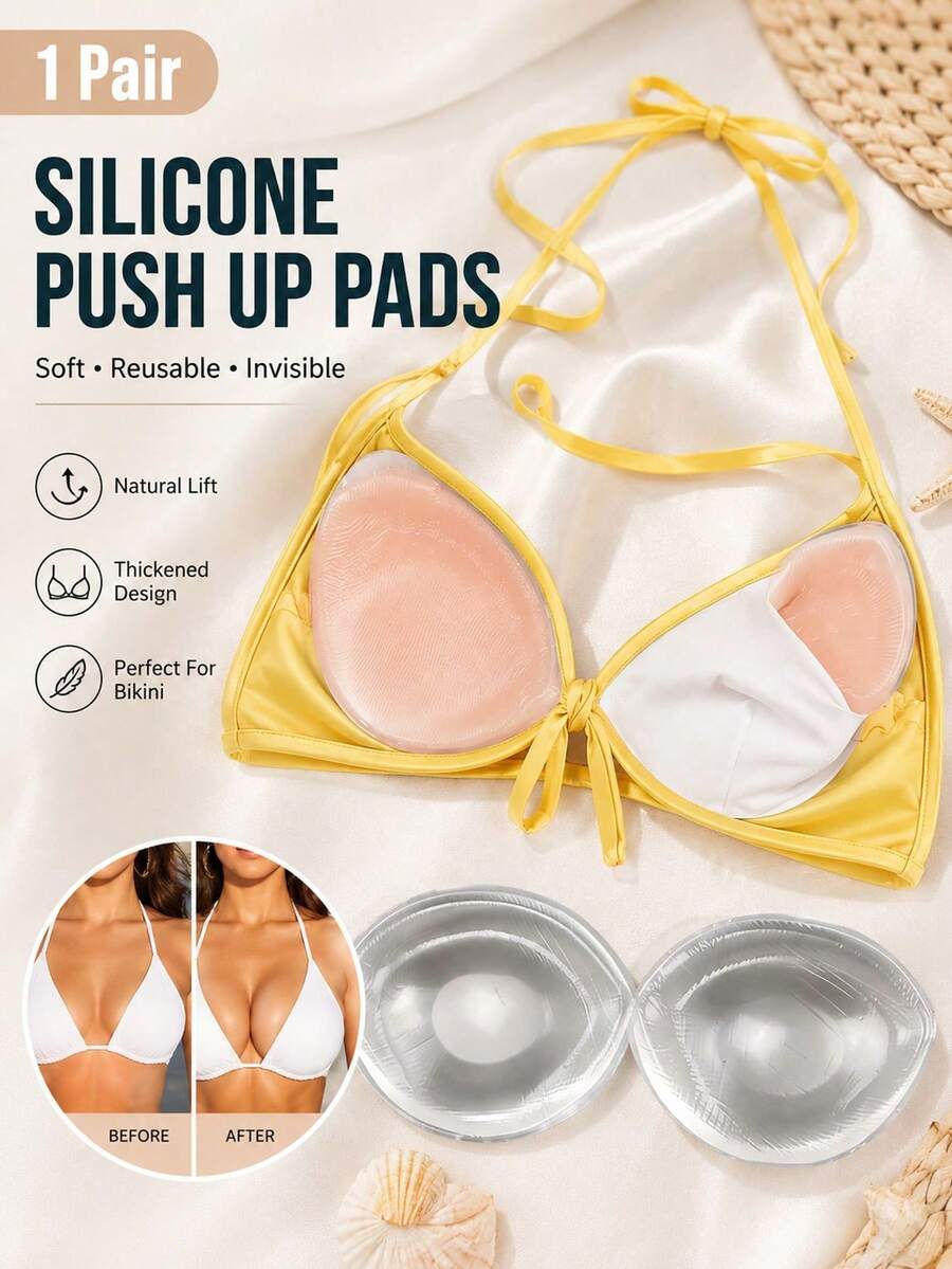Invisible Silicone Push Up Pads Reusable Thickened Bikini Bra Inserts For Swimwear(Natural Lift Thickened Design Perfect For Bikini) - Horn Cup - View 1