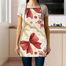 1pc Christmas Watercolor Bow & Snowflake Apron, Vintage Wavy Lace Holiday Print, Suitable For Bakers, Pastry Chefs, BBQ Enthusiasts, Florists, Gardeners, Handcrafters, Nail Artists, Home Kitchen Workers, Christmas Holiday Gift Apron - Multicolor - View 5