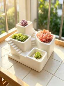 Tiered Multi-Layer Succulent Planter, Multi-Compartment White Plastic Desktop Flower Pot, Plant Pot, Flower Pot, Planting Pot, Desktop Planter, Tabletop Planter, Multi-Slot Planter, Multi-Compartment Plant Pot, Small Plant Container - Tiered Planter - View 6