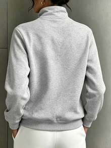 Fashionable Sports Casual Women's Solid Color Stand Collar Zip-Up Sweatshirt - Light Grey - View 3