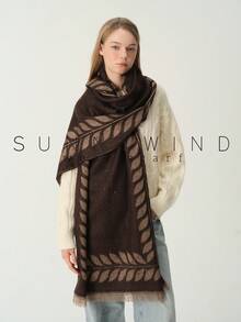 1pc Women's Leaf Pattern Gold Thread Elegant Elegant Lady Wool Jacquard Scarf For Autumn/Winter Daily Wear - Brown - View 5