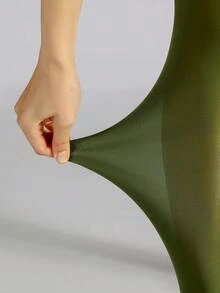 1pc White And Dark Green Leggings - Daily Shaping Tights, Versatile & Soft, Suitable For Pairing With Light-Colored Outfits - Dark Green - View 6
